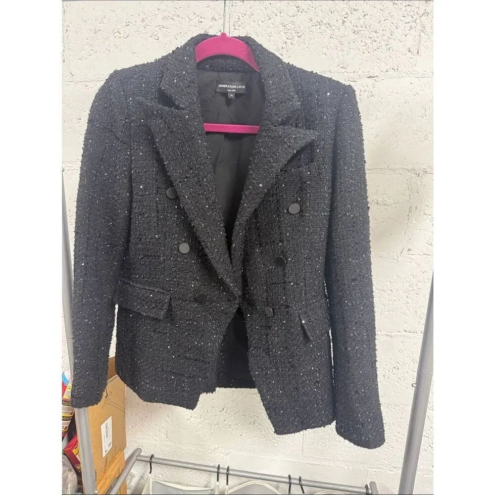 GENERATION LOVE Black Textured Women's Blazer Knit & Sequin Size XS
LIKE NEW